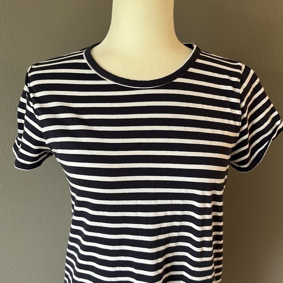 J. Crew Factory Navy White Striped Short Sleeve Tee Shirt Dress - Picture 4 of 11